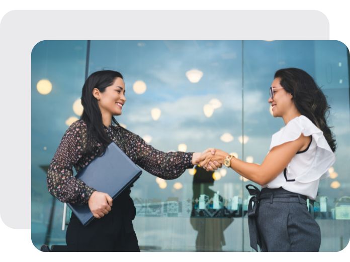 woman shaking hands home page